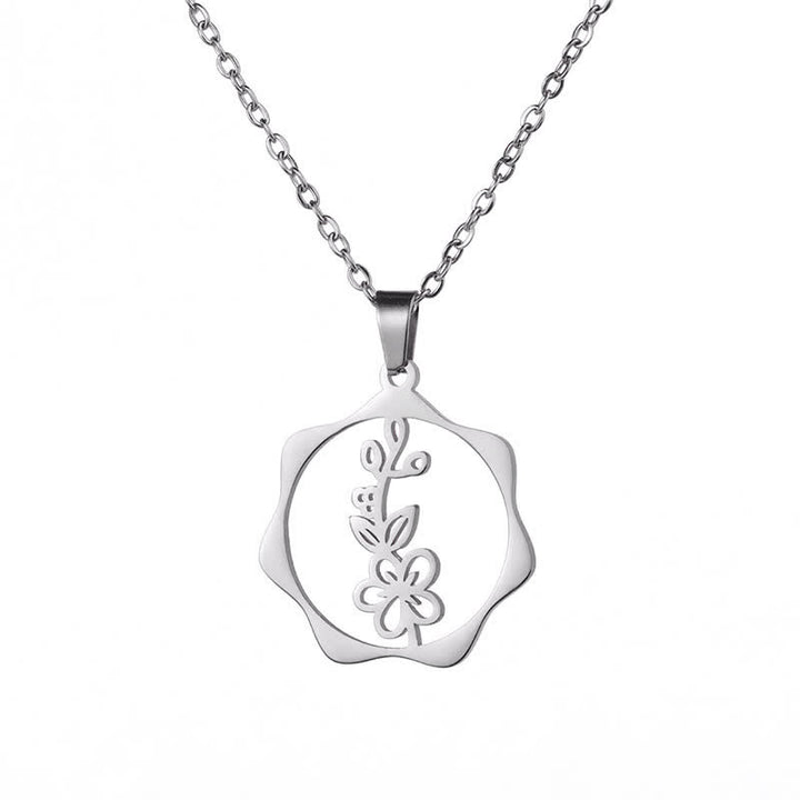 Buddha Stones Collier pendentif lotus en acier titane, symbole de naissance et d'illumination - Fleur d'aubépine - Acier titane argenté - image 2