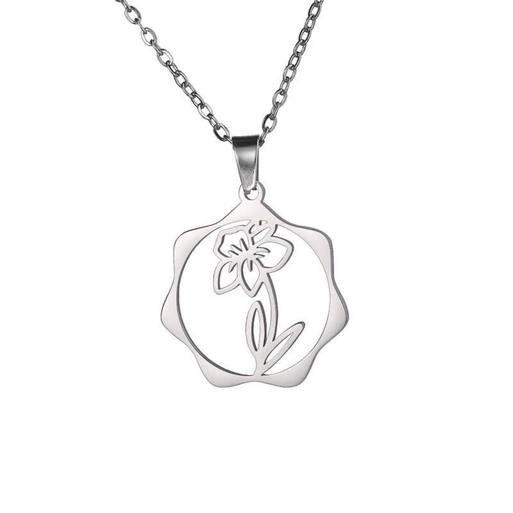 Buddha Stones Collier pendentif lotus en acier titane, symbole de naissance et d'illumination - Narcisse - Acier titane argenté - image 29