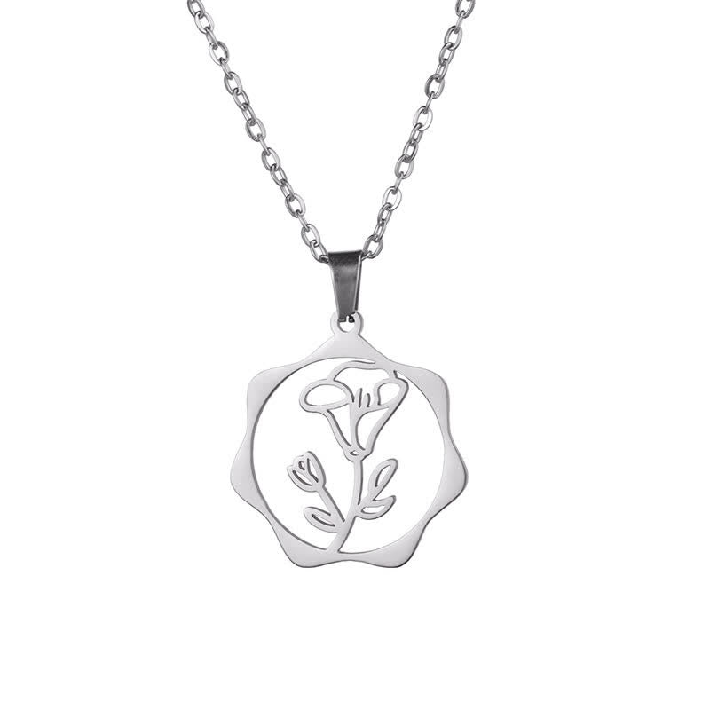 Buddha Stones Collier pendentif lotus en acier titane, symbole de naissance et d'illumination - Gloire du matin - Acier titane argenté - image 21