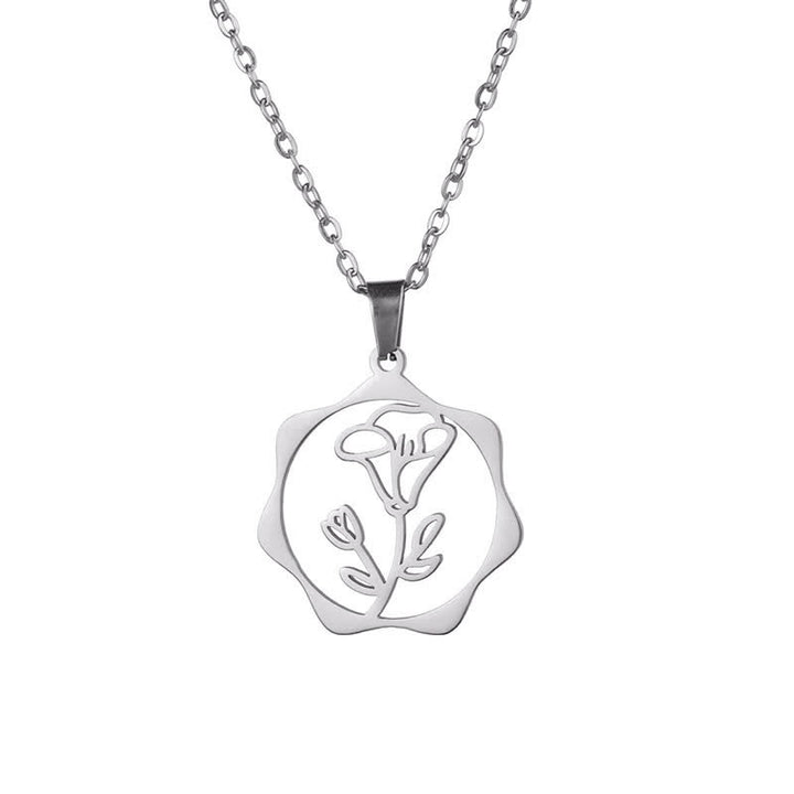 Buddha Stones Collier pendentif lotus en acier titane, symbole de naissance et d'illumination - Gloire du matin - Acier titane argenté - image 21