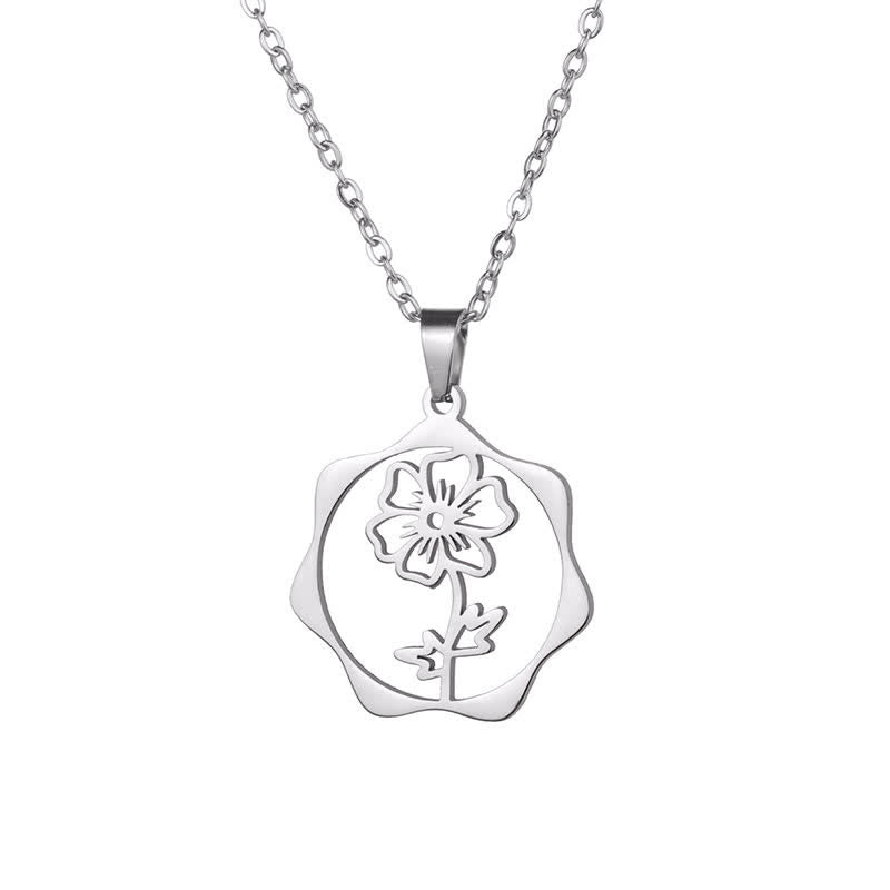 Buddha Stones Collier pendentif lotus en acier titane, symbole de naissance et d'illumination - Cosmos - Acier titane argenté - image 19