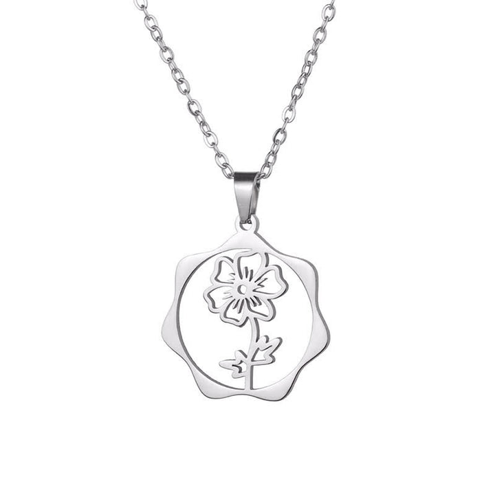 Buddha Stones Collier pendentif lotus en acier titane, symbole de naissance et d'illumination - Cosmos - Acier titane argenté - image 19
