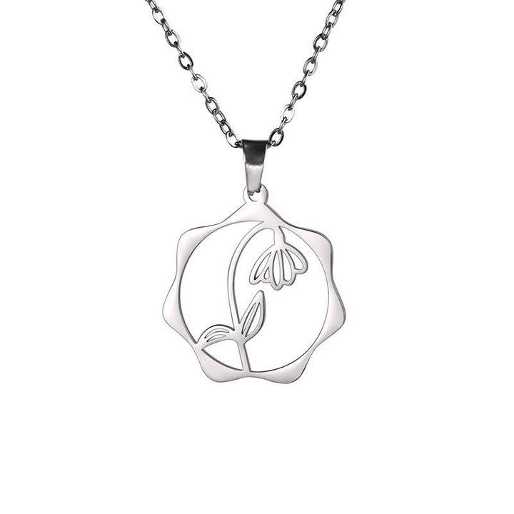 Buddha Stones Collier pendentif lotus en acier titane, symbole de naissance et d'illumination - Perce-neige - Acier titane argenté - image 27