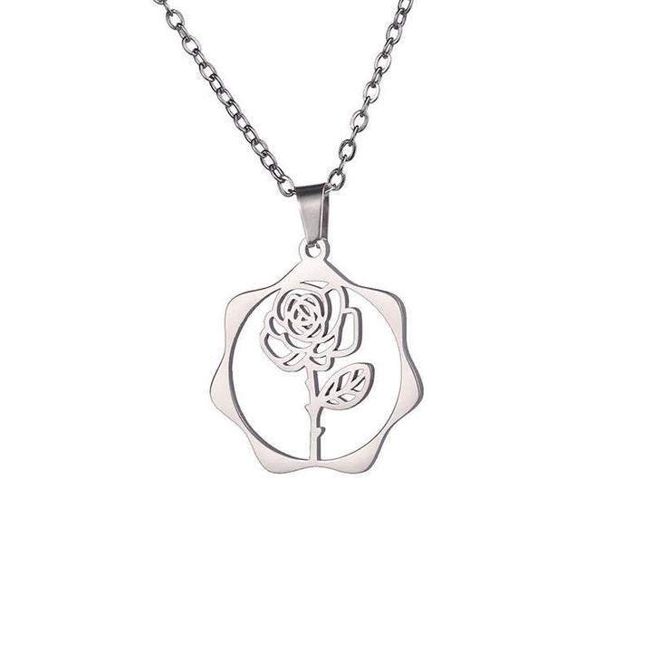 Buddha Stones Collier pendentif lotus en acier titane, symbole de naissance et d'illumination - Rose - Acier titane argenté - image 25
