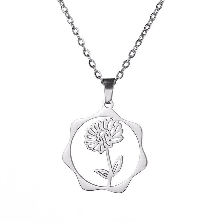 Buddha Stones Collier pendentif lotus en acier titane, symbole de naissance et d'illumination - Chrysanthème - Acier titane argenté - image 8