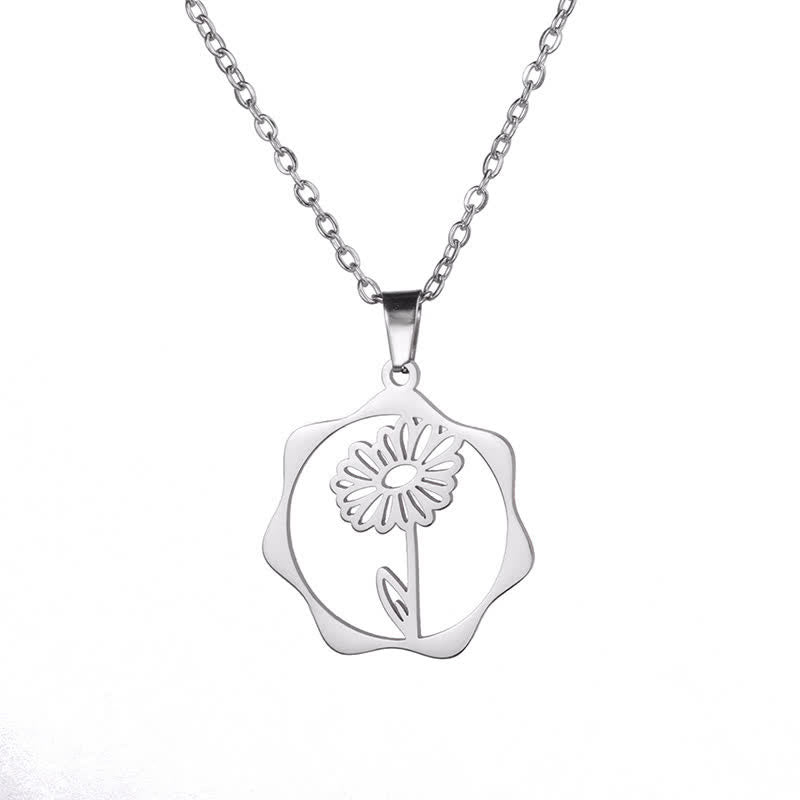 Buddha Stones Collier pendentif lotus en acier titane, symbole de naissance et d'illumination - Marguerite - Acier titane argenté - image 13