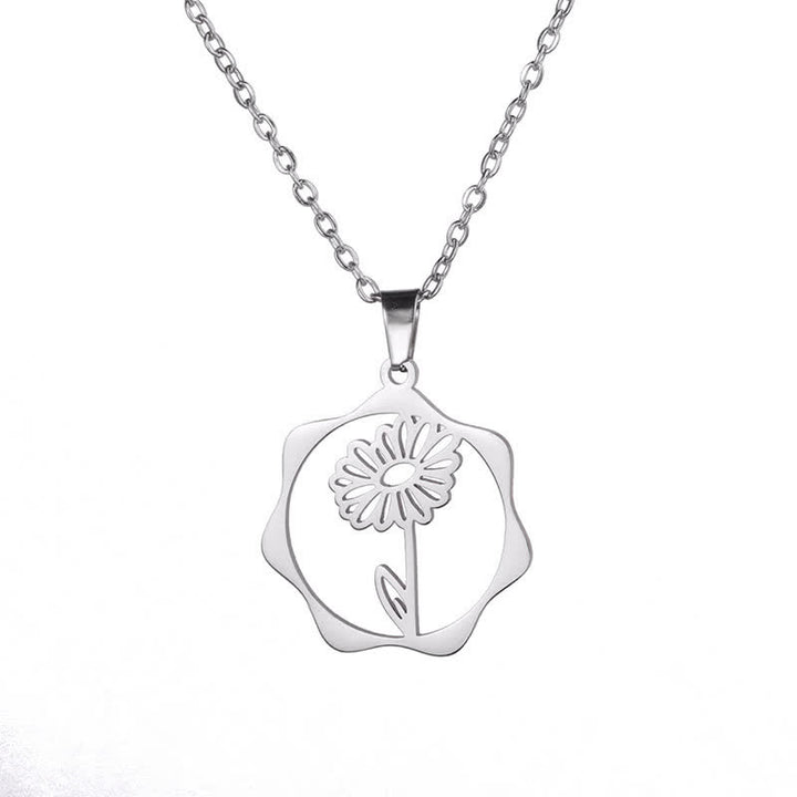 Buddha Stones Collier pendentif lotus en acier titane, symbole de naissance et d'illumination - Marguerite - Acier titane argenté - image 13