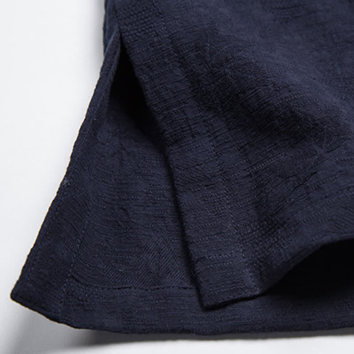 Buddha Stones Chemises à manches courtes pour hommes Summer Tang Style One Frog Button Solid Leaf Texture - image 8