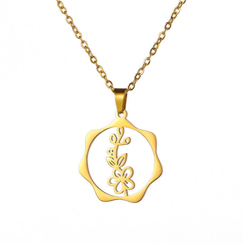 Buddha Stones Collier pendentif lotus en acier titane, symbole de naissance et d'illumination - Fleur d'aubépine - Acier titane doré - image 4