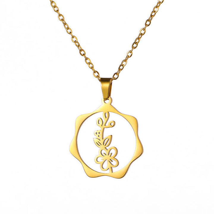 Buddha Stones Collier pendentif lotus en acier titane, symbole de naissance et d'illumination - Fleur d'aubépine - Acier titane doré - image 4