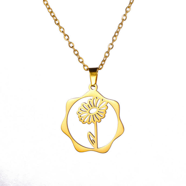 Buddha Stones Collier pendentif lotus en acier titane, symbole de naissance et d'illumination - Marguerite - Acier titane doré - image 15