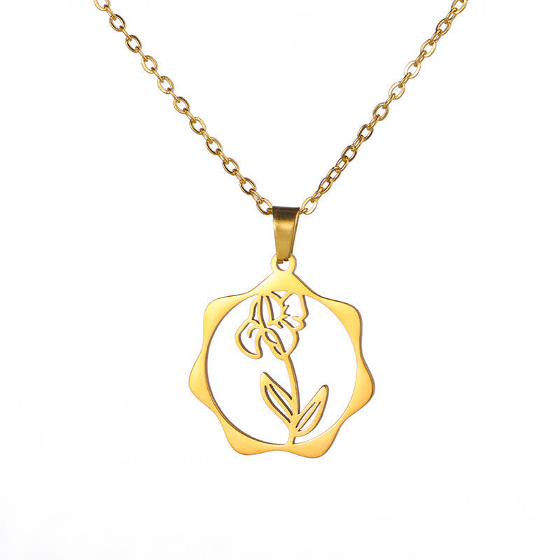 Buddha Stones Collier pendentif lotus en acier titane, symbole de naissance et d'illumination - Iris - Acier titane doré - image 18