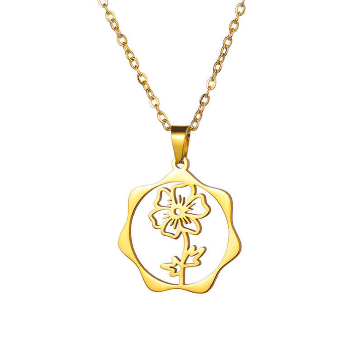 Buddha Stones Collier pendentif lotus en acier titane, symbole de naissance et d'illumination - Cosmos - Acier titane doré - image 20