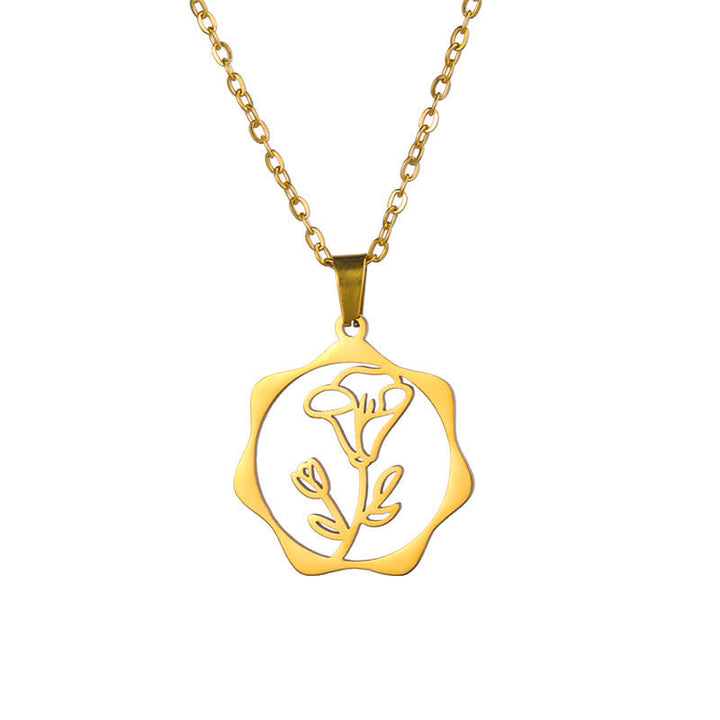 Buddha Stones Collier pendentif lotus en acier titane, symbole de naissance et d'illumination - Gloire du matin - Acier titane doré - image 22