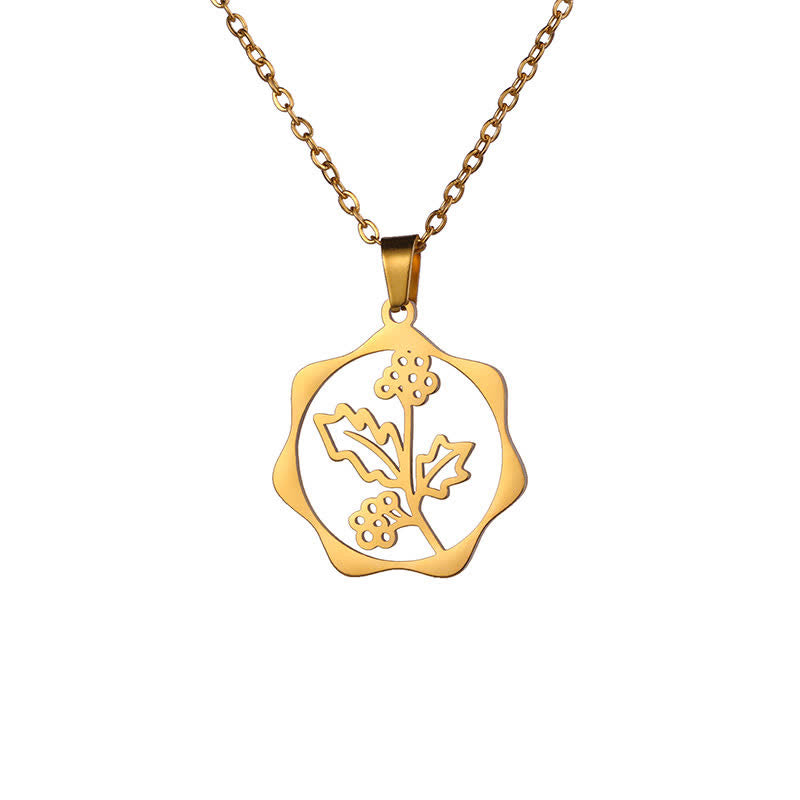 Buddha Stones Collier pendentif lotus en acier titane, symbole de naissance et d'illumination - Houx - Acier titane doré - image 24