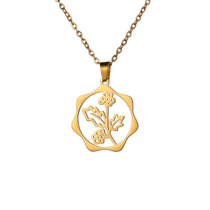 Buddha Stones Collier pendentif lotus en acier titane, symbole de naissance et d'illumination - Houx - Acier titane doré - image 24
