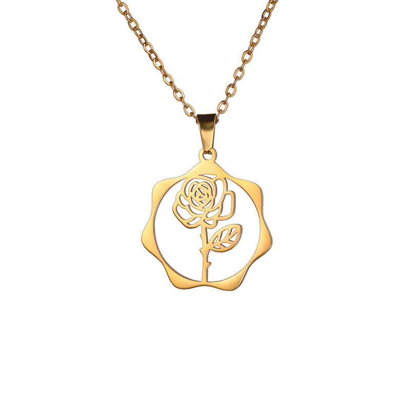 Buddha Stones Collier pendentif lotus en acier titane, symbole de naissance et d'illumination - Rose - Acier titane doré - image 26