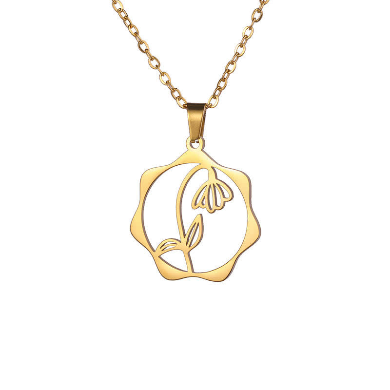Buddha Stones Collier pendentif lotus en acier titane, symbole de naissance et d'illumination - Perce-neige - Acier titane doré - image 28