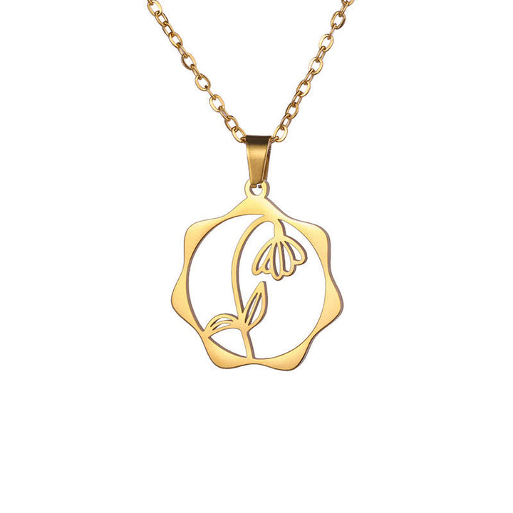 Buddha Stones Collier pendentif lotus en acier titane, symbole de naissance et d'illumination - Perce-neige - Acier titane doré - image 28