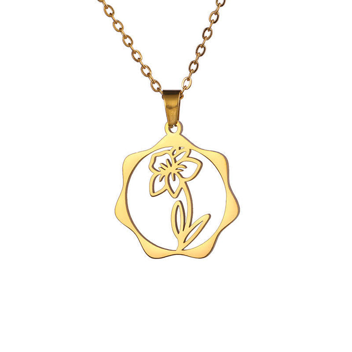 Buddha Stones Collier pendentif lotus en acier titane, symbole de naissance et d'illumination - Narcisse - Acier titane doré - image 30