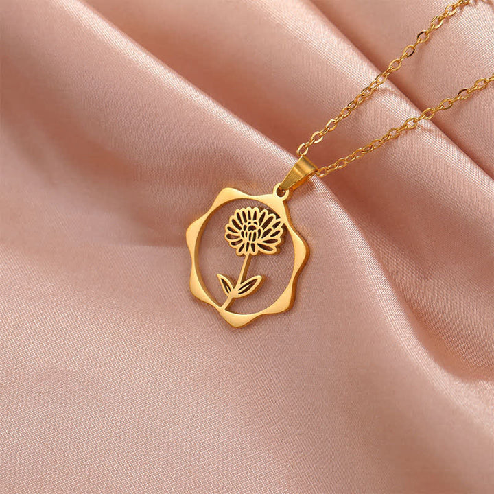Buddha Stones Collier pendentif lotus en acier titane, symbole de naissance et d'illumination - image 12