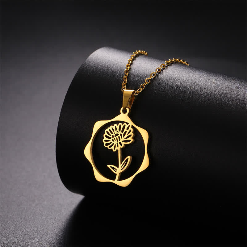 Buddha Stones Collier pendentif lotus en acier titane, symbole de naissance et d'illumination - image 11