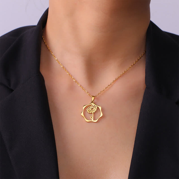 Buddha Stones Collier pendentif lotus en acier titane, symbole de naissance et d'illumination - image 16