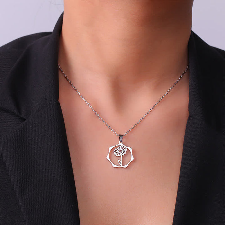 Buddha Stones Collier pendentif lotus en acier titane, symbole de naissance et d'illumination - image 14