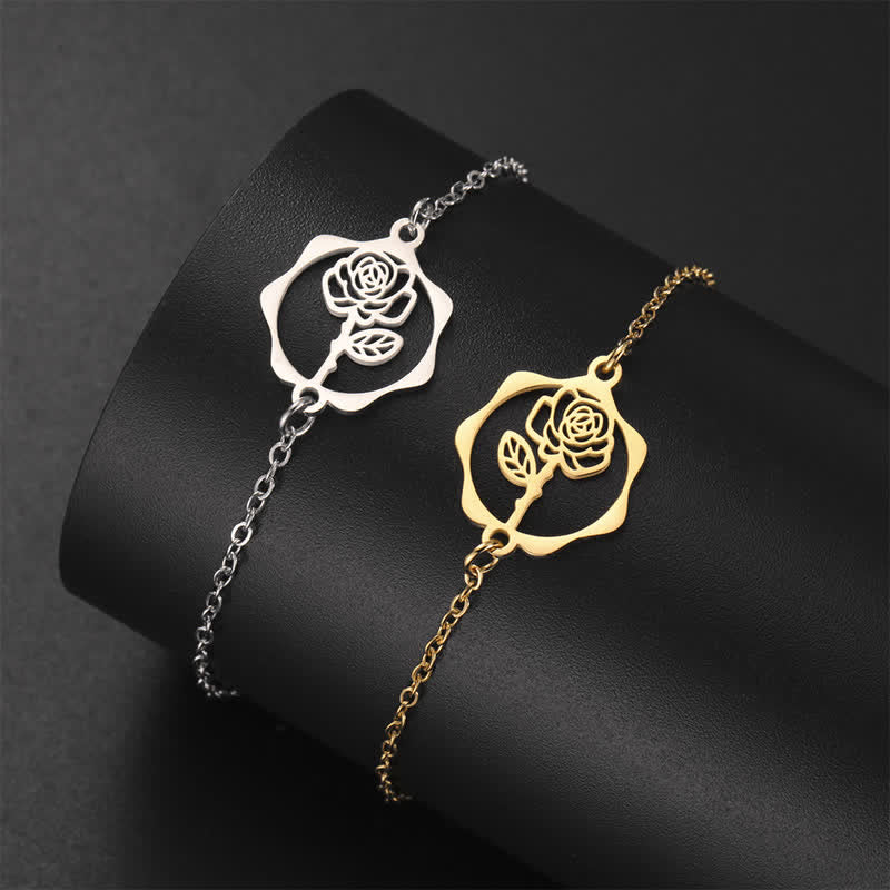 Buddha Stones Bracelet en acier titane avec fleur de naissance, symbole de nouveau départ - image 0