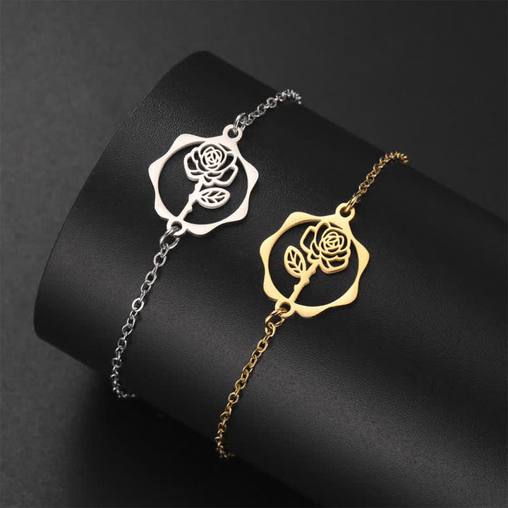 Buddha Stones Bracelet en acier titane avec fleur de naissance, symbole de nouveau départ - image 0