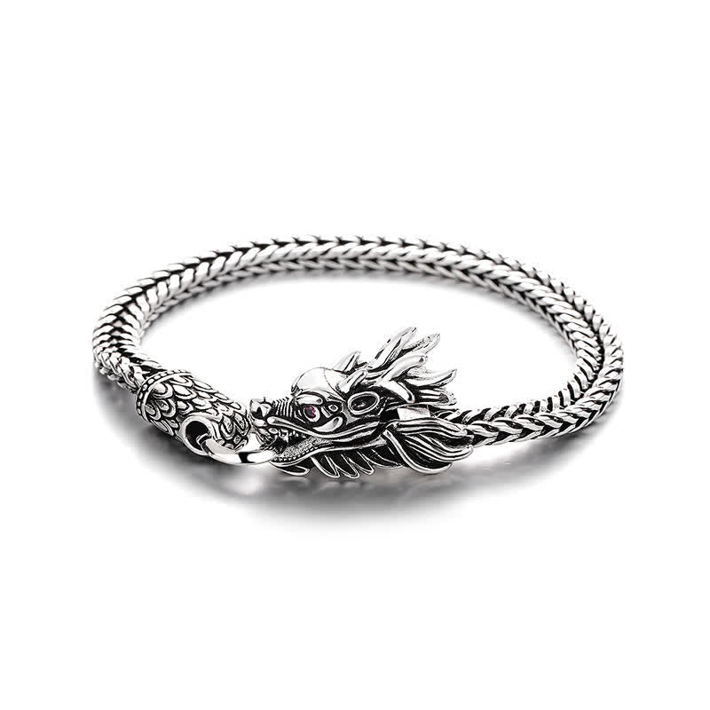 Buddha Stones Bracelet tressé rétro argenté Copper Dragon Strength - image 1