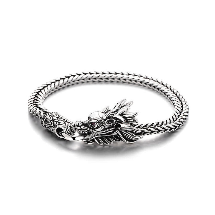 Buddha Stones Bracelet tressé rétro argenté Copper Dragon Strength - image 1