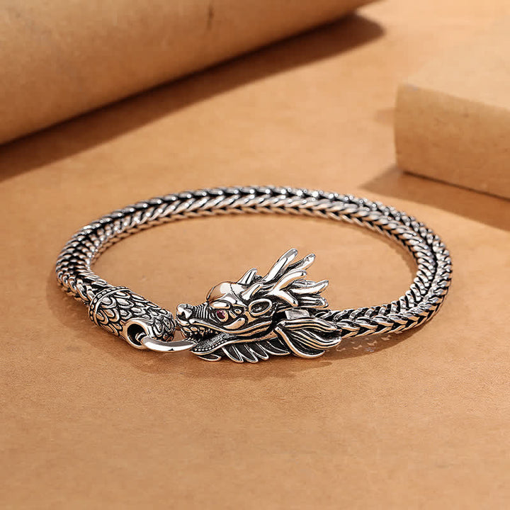 Buddha Stones Bracelet tressé rétro argenté Copper Dragon Strength - 8,3–8,7 po (21–22 cm) - Cuivre (Équilibre ♥ Prendre soin de soi) - image 0