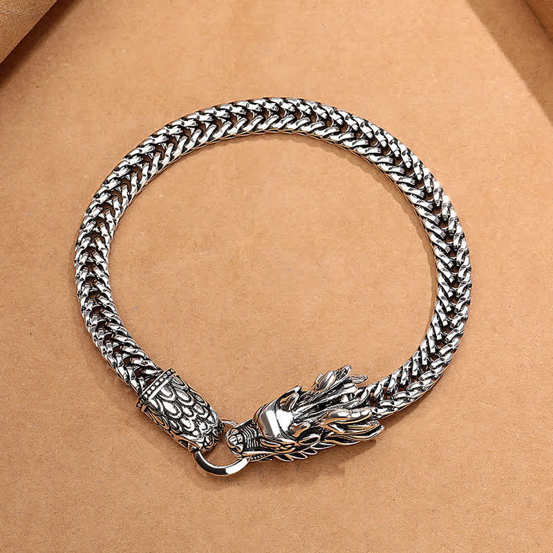 Buddha Stones Bracelet tressé rétro argenté Copper Dragon Strength - image 3
