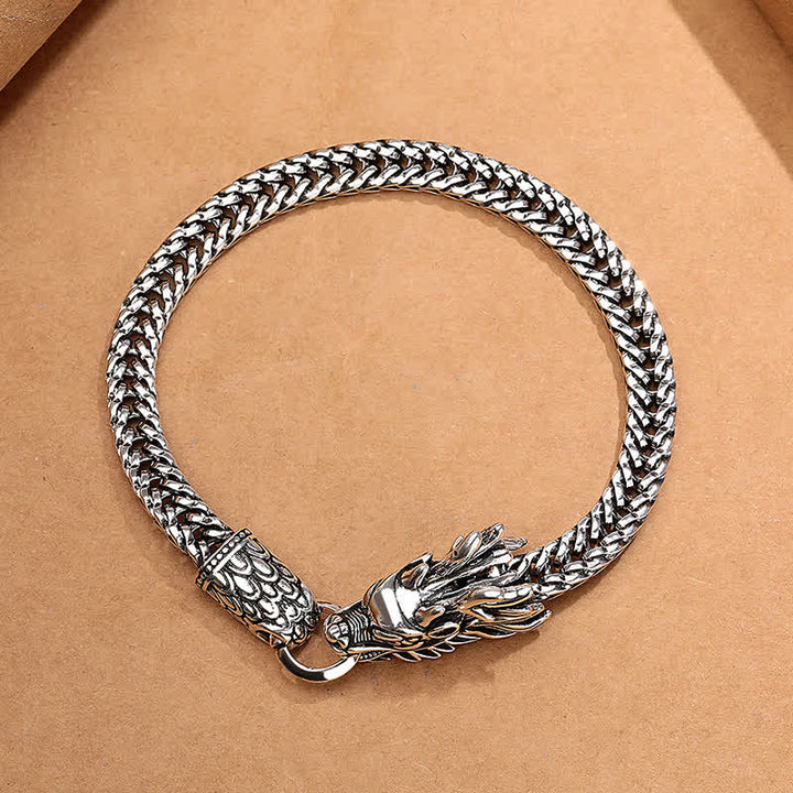 Buddha Stones Bracelet tressé rétro argenté Copper Dragon Strength - image 3