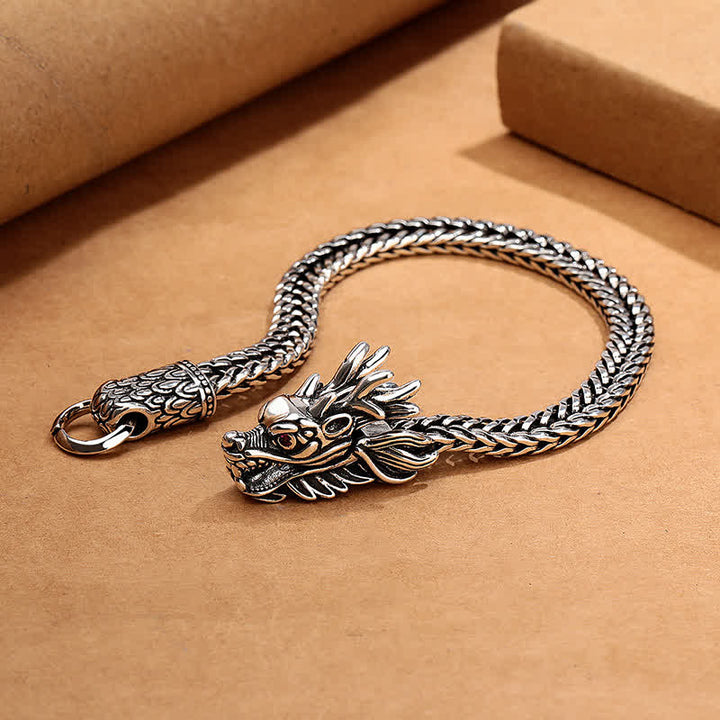 Buddha Stones Bracelet tressé rétro argenté Copper Dragon Strength - image 2