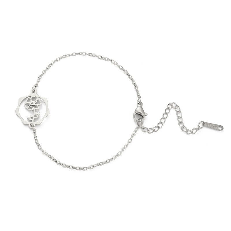 Buddha Stones Bracelet en acier titane avec fleur de naissance, symbole de nouveau départ - Cosmos - Acier titane argenté - image 19