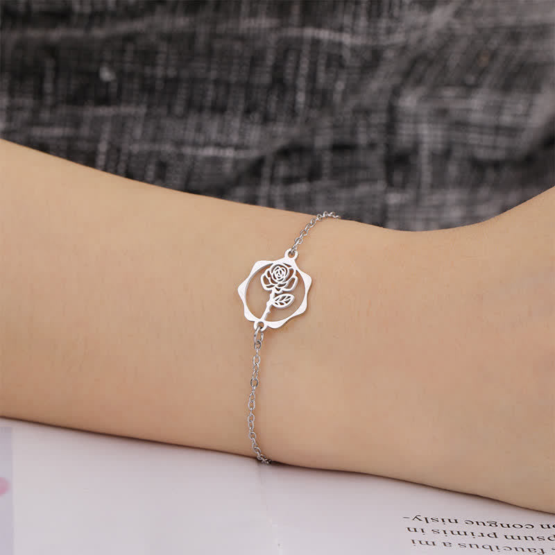 Buddha Stones Bracelet en acier titane avec fleur de naissance, symbole de nouveau départ - image 3
