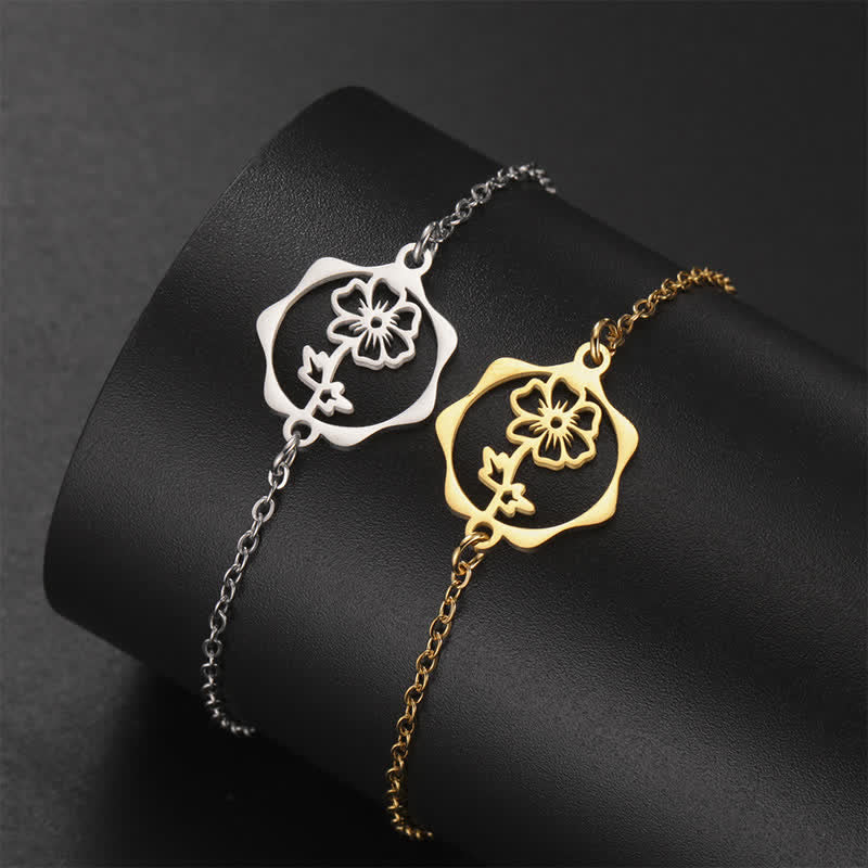 Buddha Stones Bracelet en acier titane avec fleur de naissance, symbole de nouveau départ - image 18
