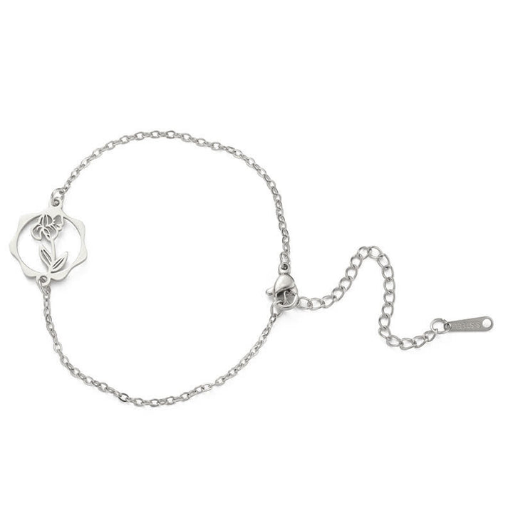 Buddha Stones Bracelet en acier titane avec fleur de naissance, symbole de nouveau départ - Iris - Acier titane argenté - image 7