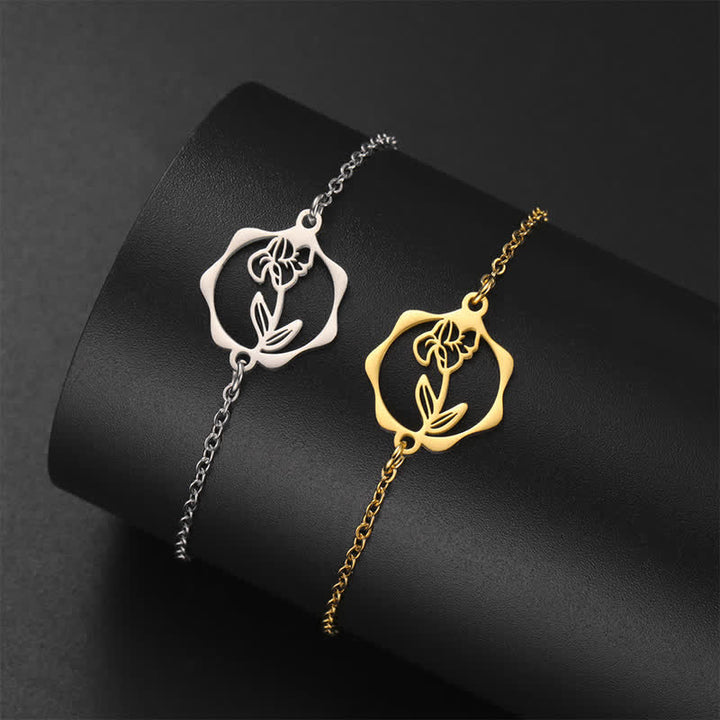 Buddha Stones Bracelet en acier titane avec fleur de naissance, symbole de nouveau départ - image 6