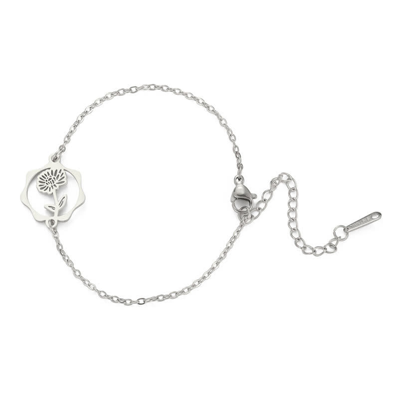 Buddha Stones Bracelet en acier titane avec fleur de naissance, symbole de nouveau départ - Chrysanthème - Acier titane argenté - image 10