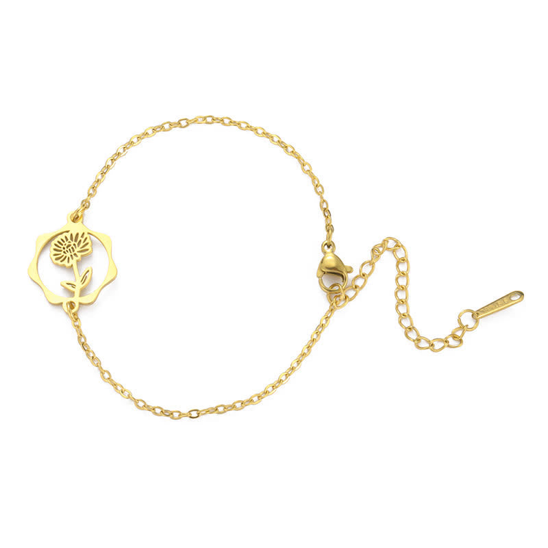 Buddha Stones Bracelet en acier titane avec fleur de naissance, symbole de nouveau départ - Chrysanthème - Acier au titane doré - image 11