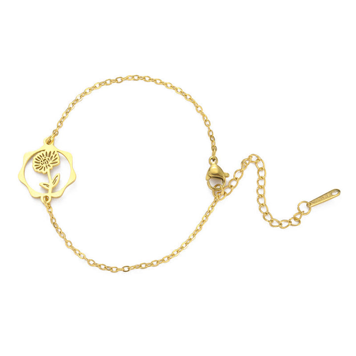 Buddha Stones Bracelet en acier titane avec fleur de naissance, symbole de nouveau départ - Chrysanthème - Acier au titane doré - image 11