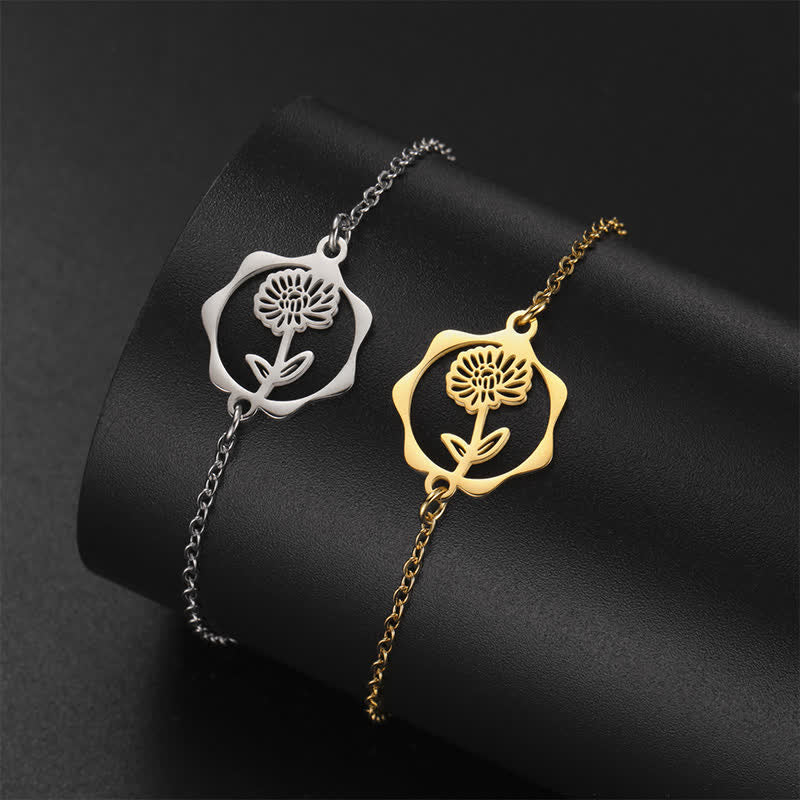Buddha Stones Bracelet en acier titane avec fleur de naissance, symbole de nouveau départ - image 9