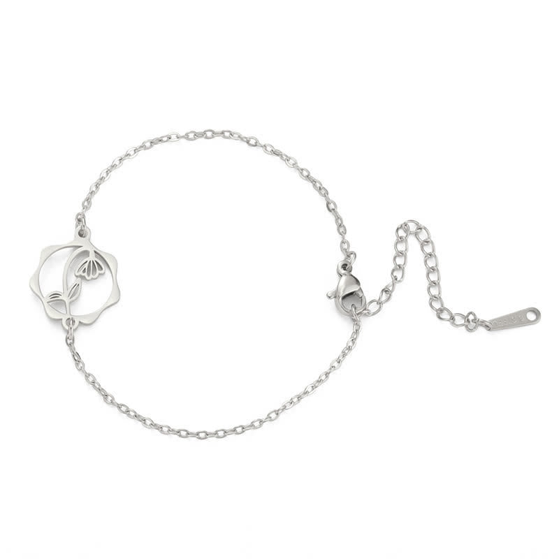 Buddha Stones Bracelet en acier titane avec fleur de naissance, symbole de nouveau départ - Perce-neige - Acier titane argenté - image 13