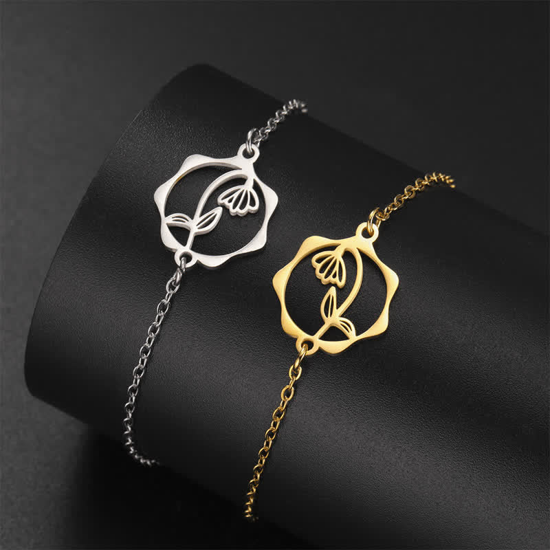 Buddha Stones Bracelet en acier titane avec fleur de naissance, symbole de nouveau départ - image 12