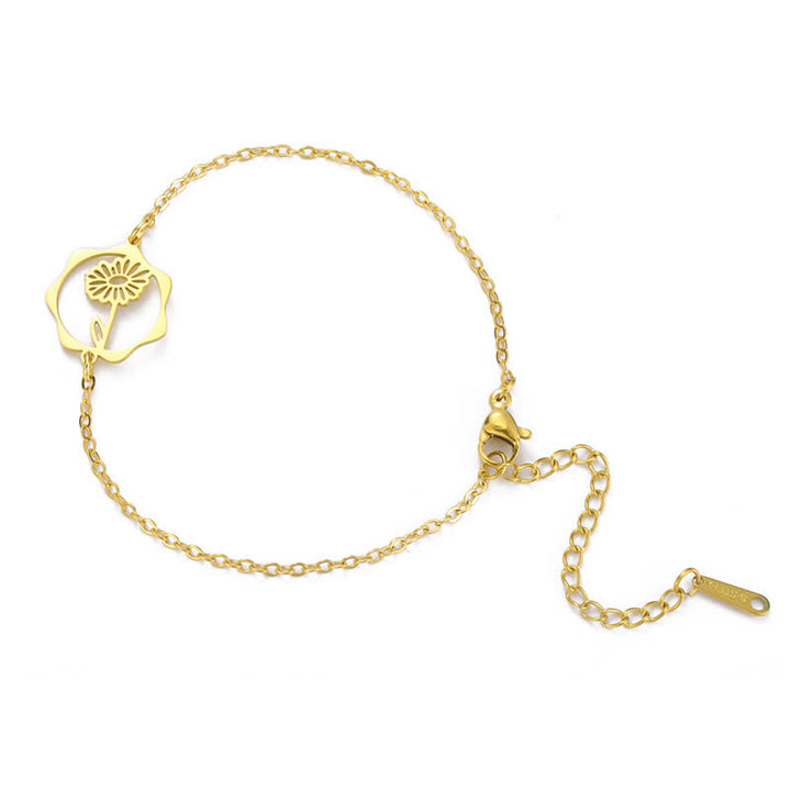 Buddha Stones Bracelet en acier titane avec fleur de naissance, symbole de nouveau départ - Marguerite - Acier au titane doré - image 17