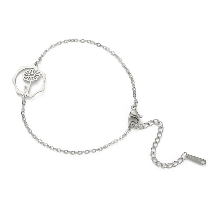 Buddha Stones Bracelet en acier titane avec fleur de naissance, symbole de nouveau départ - Marguerite - Acier titane argenté - image 16