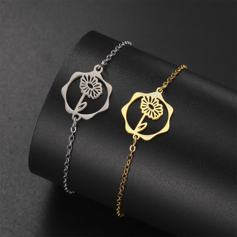 Buddha Stones Bracelet en acier titane avec fleur de naissance, symbole de nouveau départ - image 15